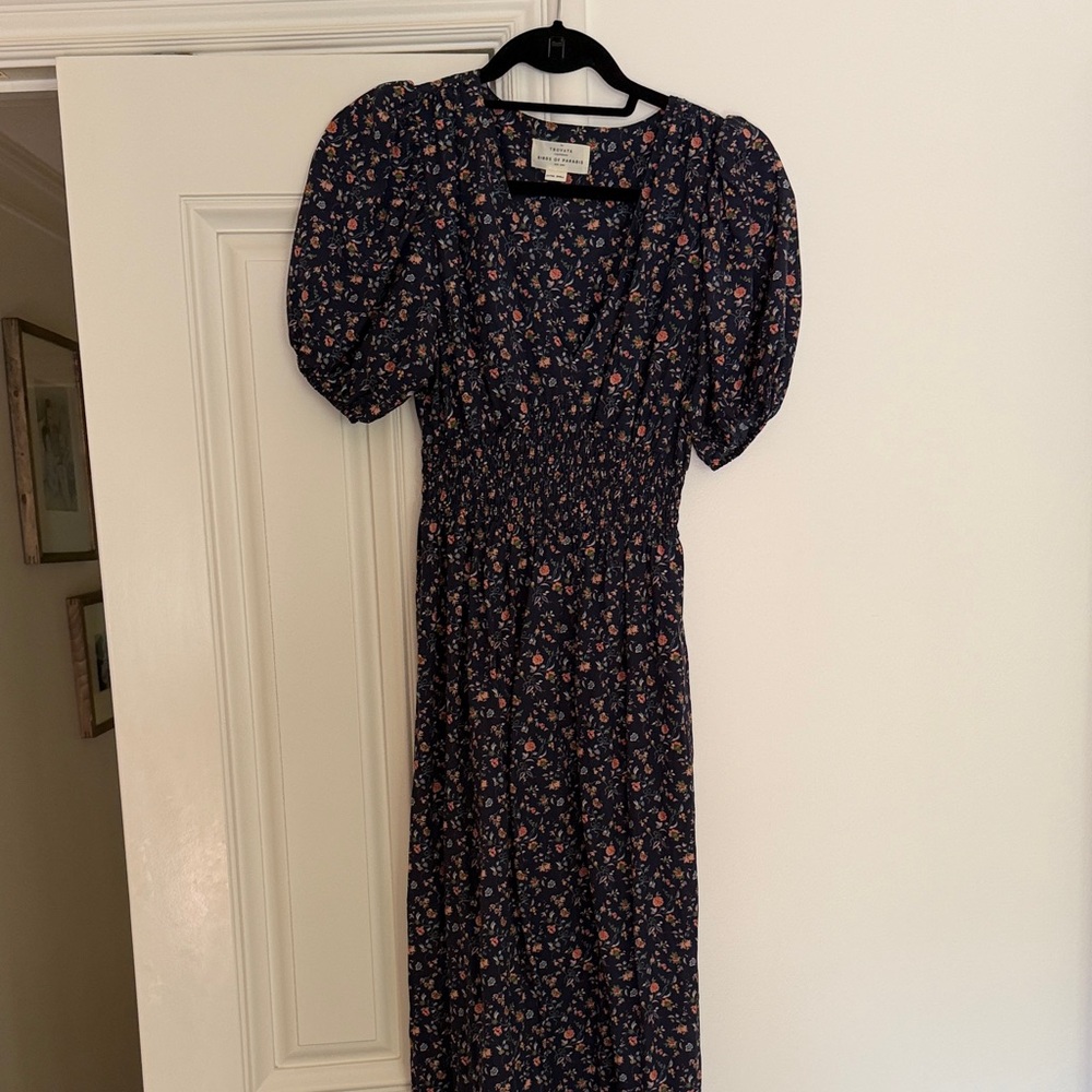 Trovata Navy Floral Puff Sleeve Smocked Midi Dress